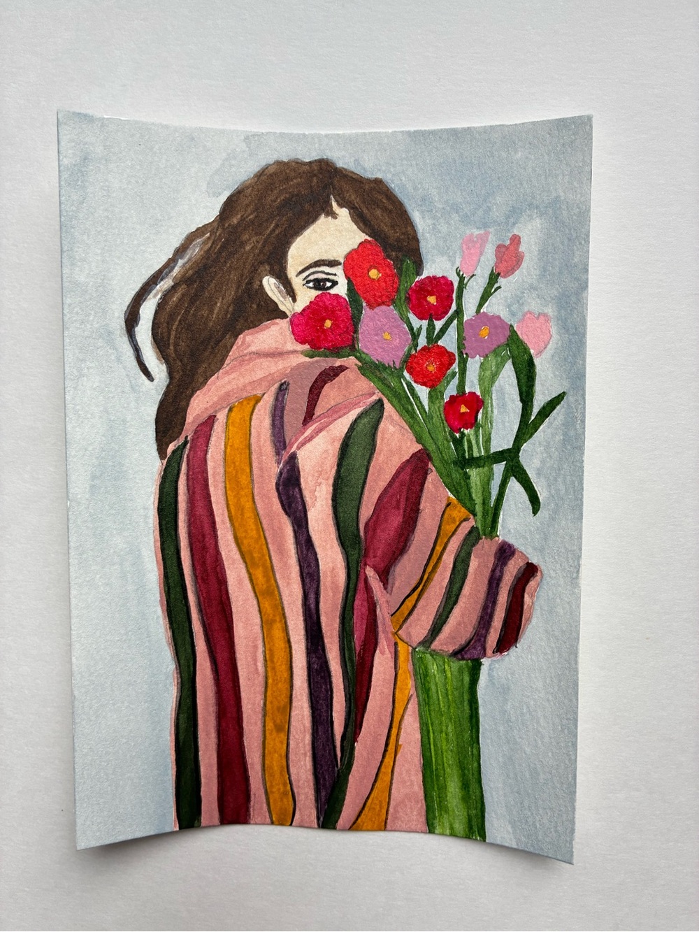 Watercolor Woman With Flowers